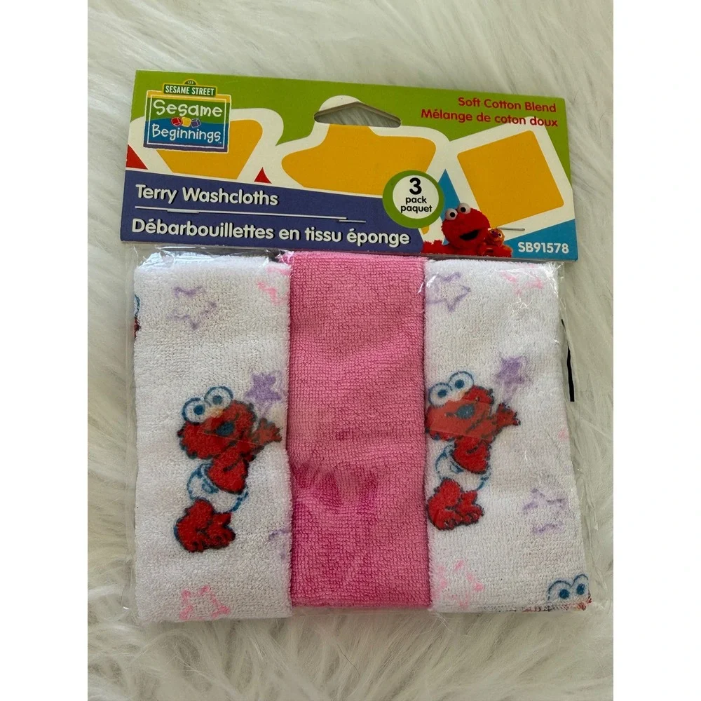 Sesame Street Sesame Beginnings Baby Terry Washcloths 3 Pack Elmo Pink SB91578